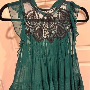 Free People Sheer Ruffled Green Top